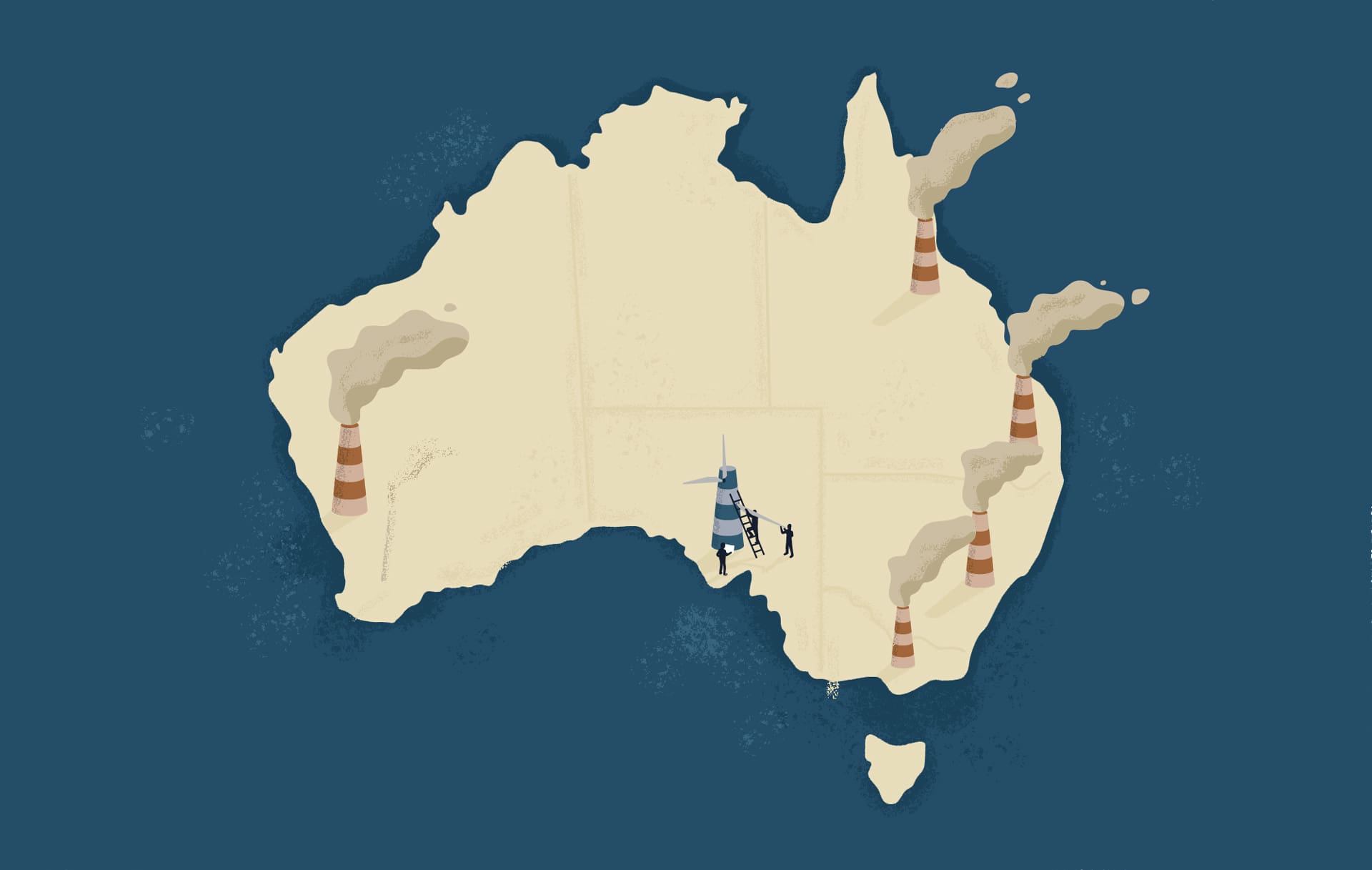 A map of Australia showing the state of South Australia is leading in the renewable energy transition.