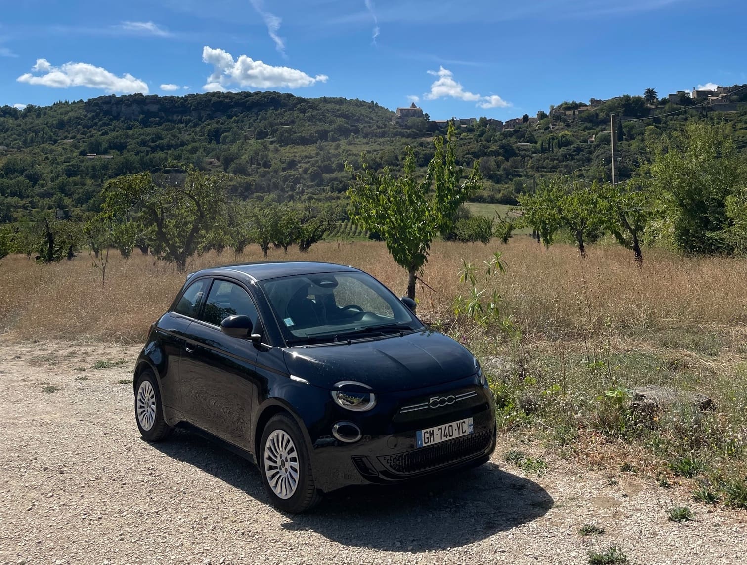 An electric Fiat 500 car in France