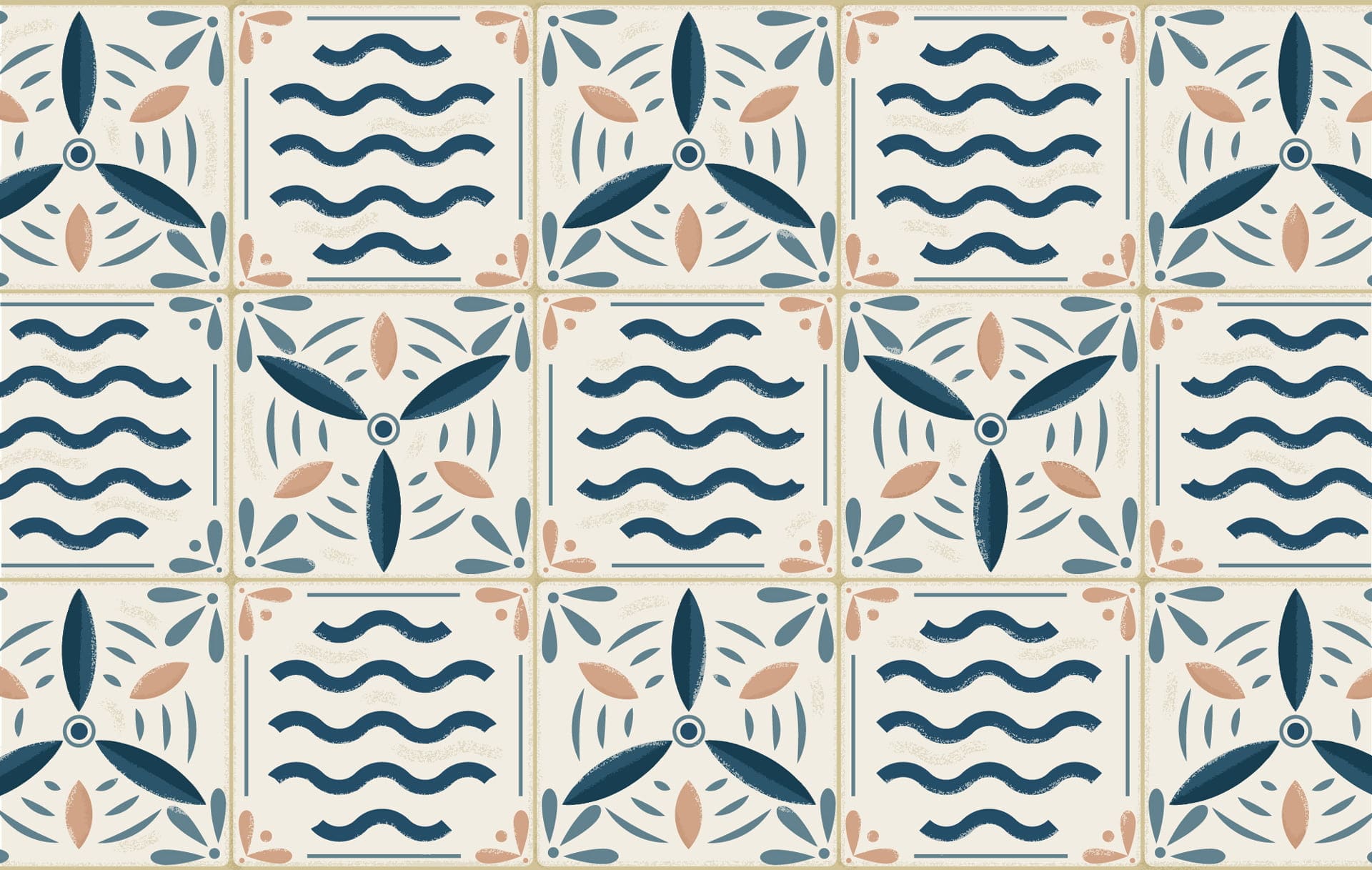 A Portuguese tile pattern that includes wind turbines, which deliver clean energy.