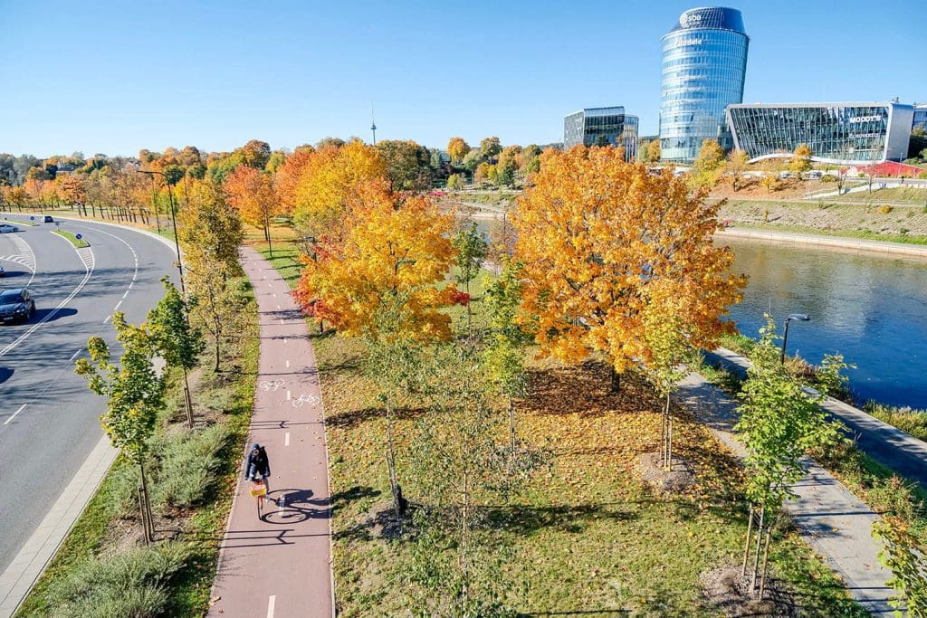 Chris Bruntlett | How Lithuania's capital is transforming itself into the “Amsterdam of the North” 1 A photo of cycling paths in Vilnius, Lithuania, which is making great strides in sustainable urban mobility.