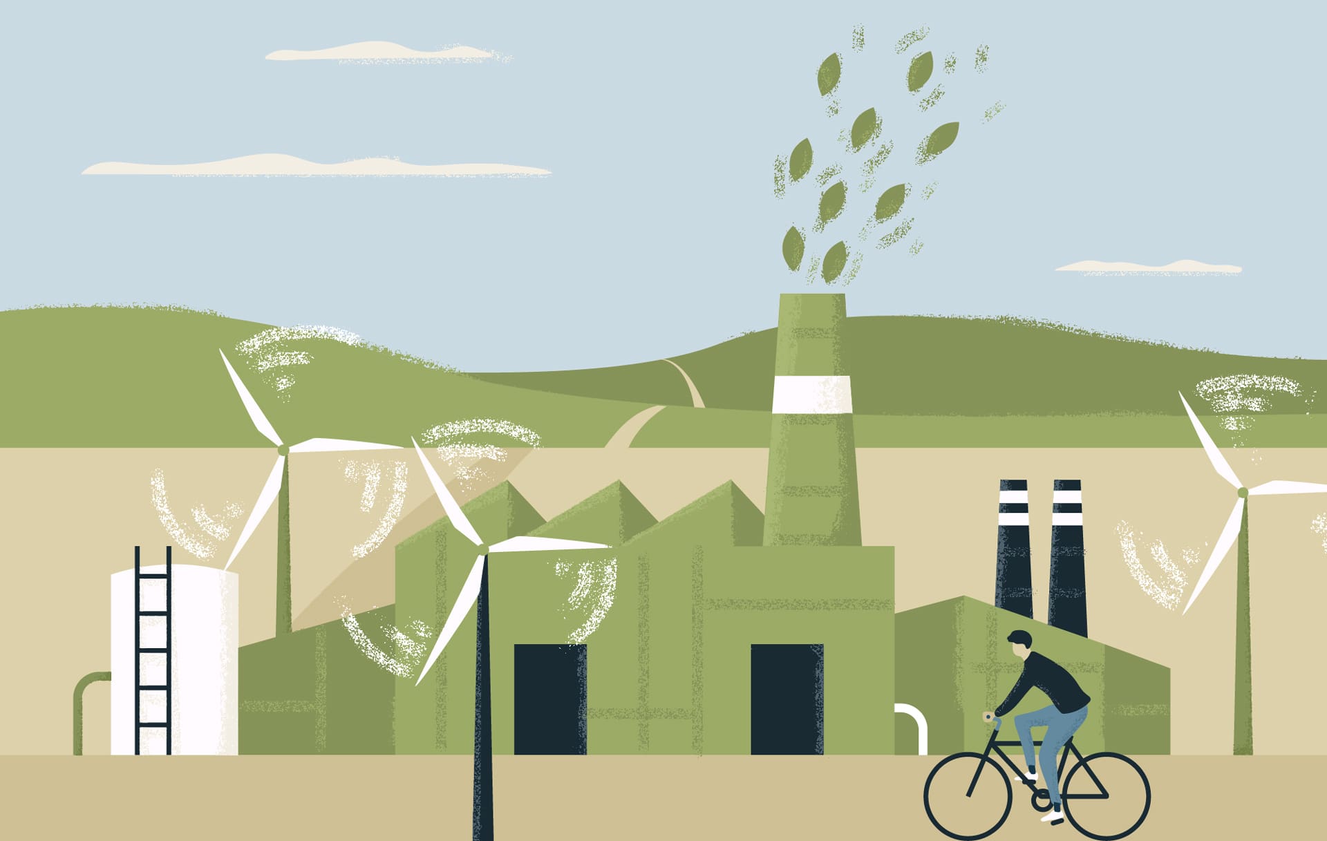 A graphic showing a decarbonised manufacturing facility.