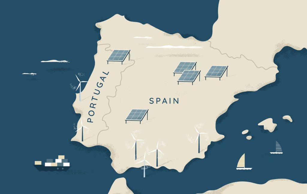 In numbers: Renewables have turned Spain into one of Europe's cheapest electricity markets 1 A map of the Iberian Peninsula, which includes Spain and Portugal. The region's economy is largely powered by renewable energy and nuclear.