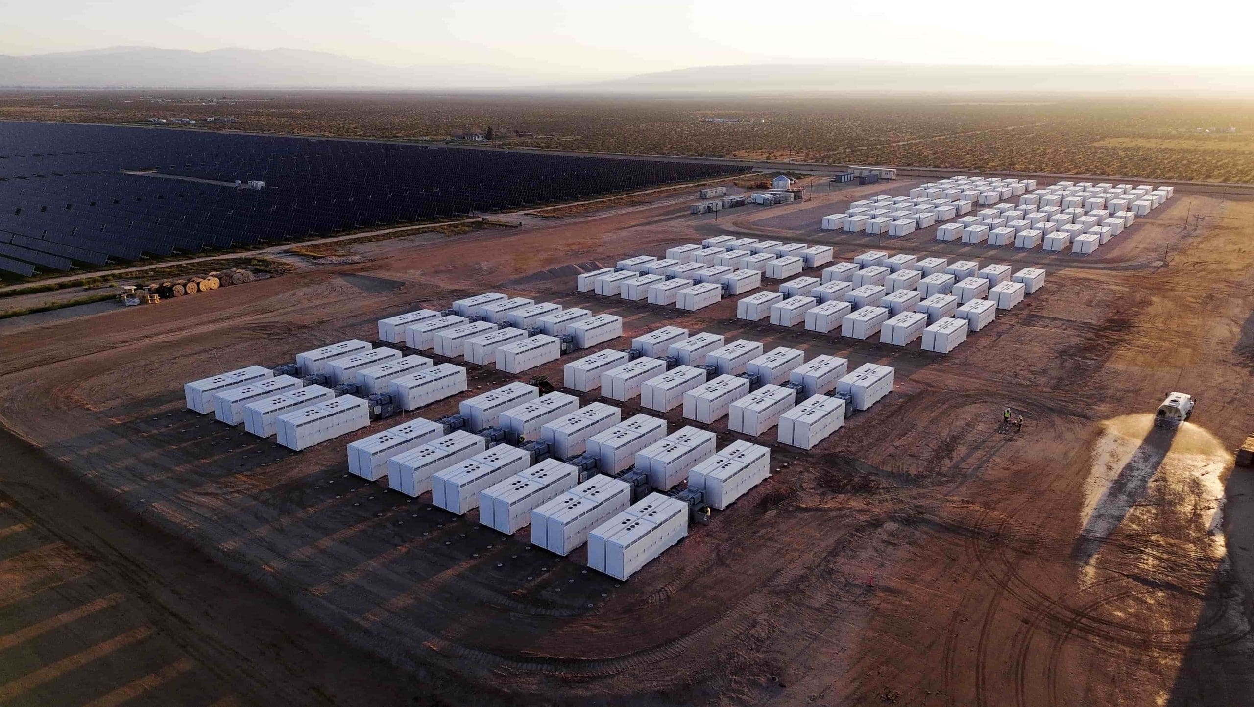 A photo of a grid-scale battery storage facility