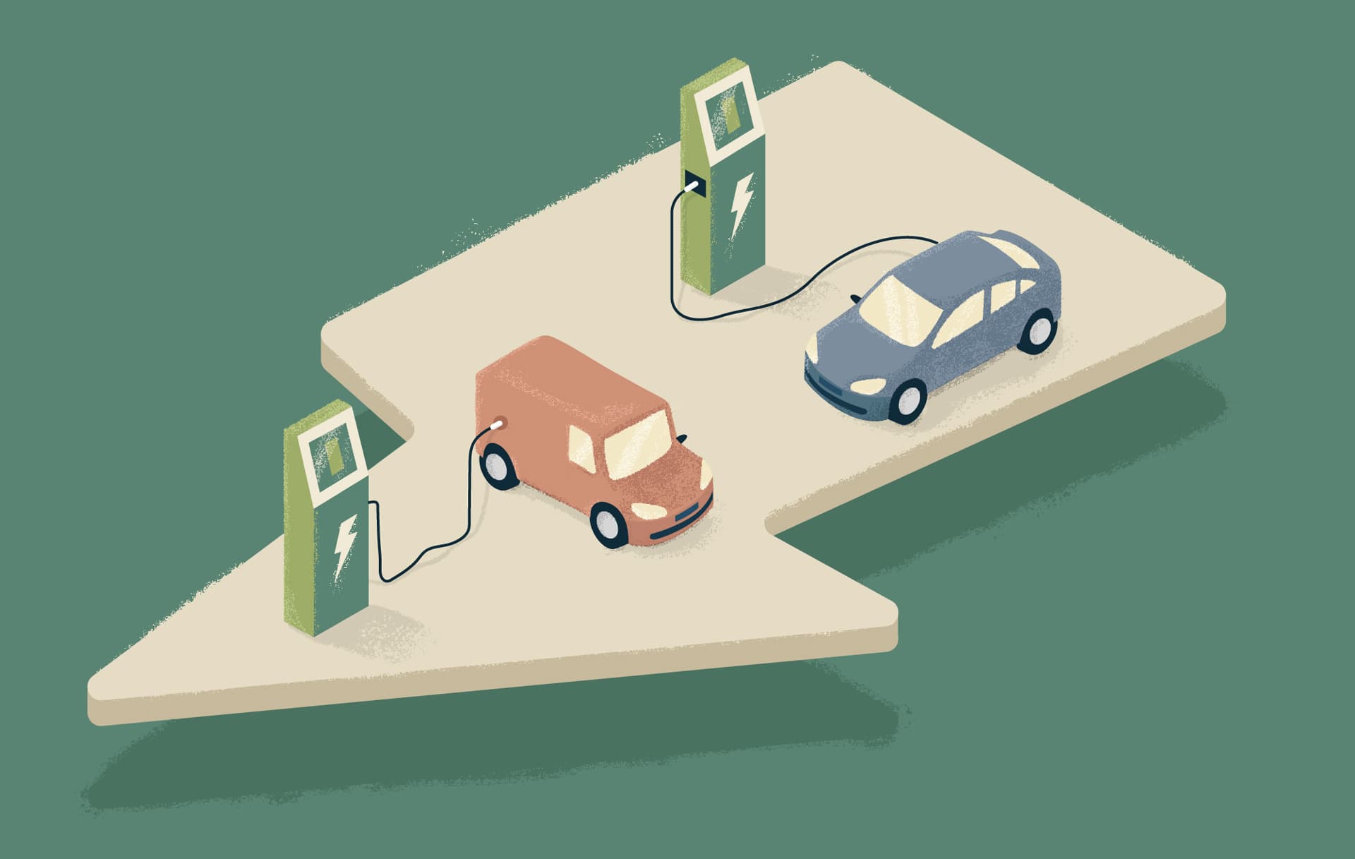 A graphic of electric vehicles (EVs) charging at a charging station
