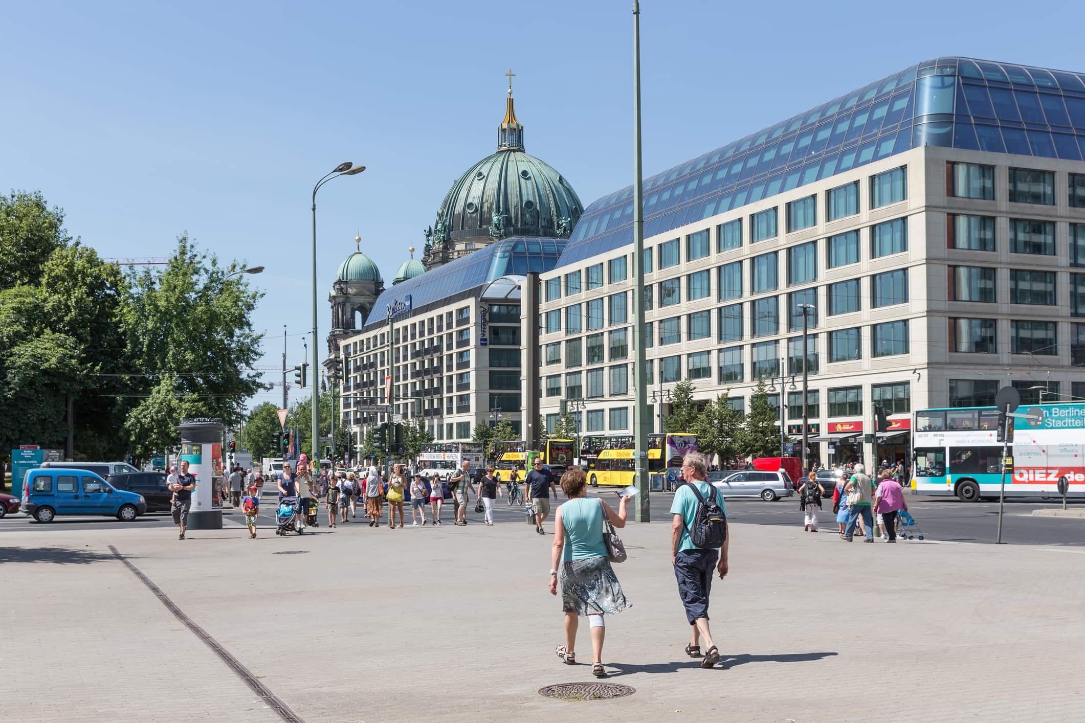 A photo of pedestrians in Berlin, Germany.